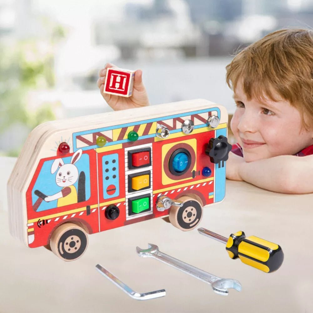 Tableau Montessori - BusyBoardCircuit™ - Autobus scolaire - Jouet pour Enfant