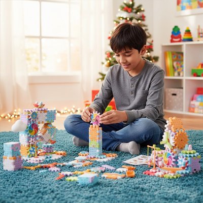 enfant joue avec les jeux de construction sur le tapis