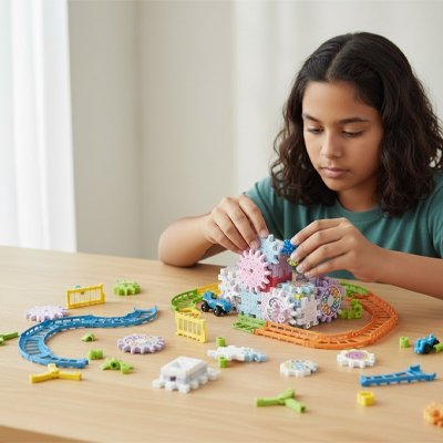 Jeux de construction sur une table facile par l'enfant