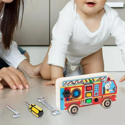 Tableau Montessori - BusyBoardCircuit™ - Autobus scolaire - Jouet pour Enfant