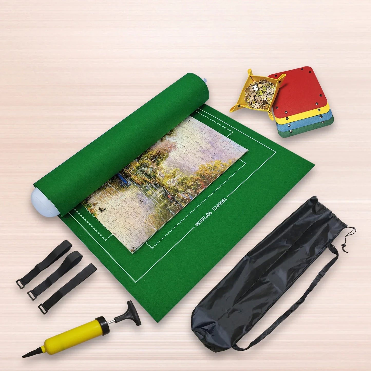 tapis puzzle avec tous le materiel qui accompagne